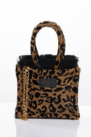 LEOPARD VELVET BROWN MINI TOTE BAG